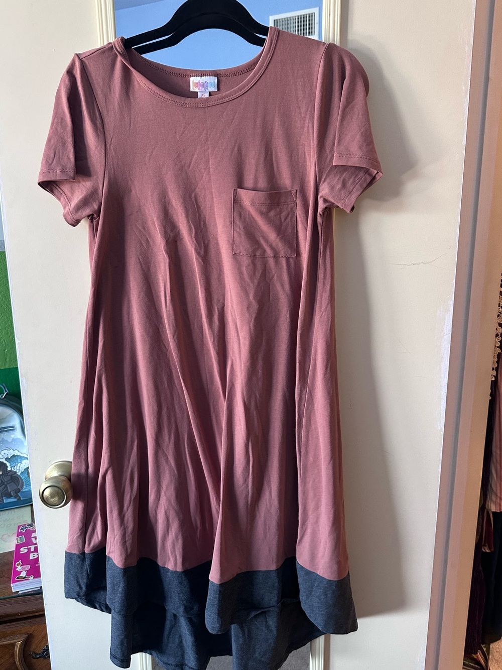Mauve Carly  Dress with Charcoal Hem